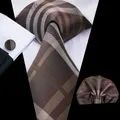 C-3014 Hi-aught Men aught injPresidence ktie Plaid Brown Ties for Men High Quality Hanky Cufflinks