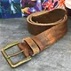 Ceinture rétro en cuir pour hommes 4.3CM épais Vintage jaune jean large noir MBT0019