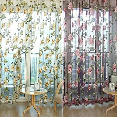 Rideaux transparents à imprimé floral pour fenêtre tissu en tulle transparent chambre à coucher