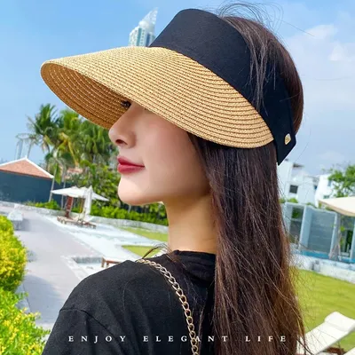 Magic Tape Panama Chapeau de paille pour femmes haut vide Chapeau d'été pour femmes Protection