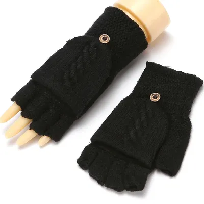Gants d'hiver à demi-doigt pour hommes et femmes avec capuchons pour les doigts tricotés sans