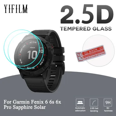 2 paquets de Film de protection d'écran pour Garmin Fenix 6 6s 6x Pro Sapphire en verre trempé