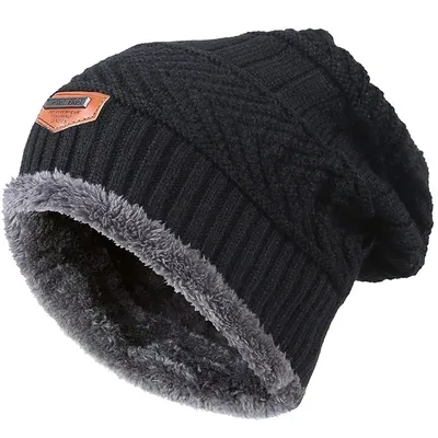 Bonnet tricoté en polaire pour homme bonnet chaud d'hiver casquette noire décontractée épaisse