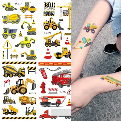 Autocollant de tatouage temporaire sur le thème de la ferme de dessin animé pour garçons véhicule