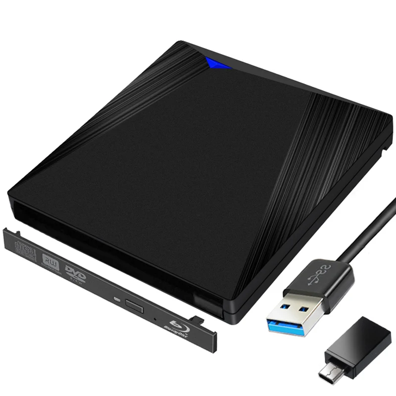 Boîtier de lecteur Blu-ray noir Type C, USB 3.1 + USB 3.0 SATA, 12.7mm, disque optique externe, boîtier de lecteur pour PC, ordinateur portable, ordinateur portable