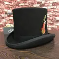 Chapeau Fedora en laine noir pour hommes chapeau haut de forme plat chapelier fou chapeau de fête
