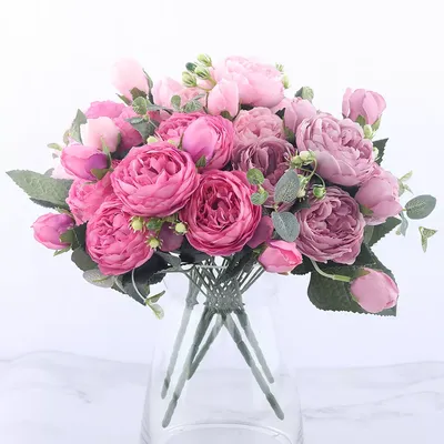Bouquet de Fleurs Artificielles Rose InjPeony 5 Têtes et 4 Bourgeons Fausses Fleurs Bon Marché