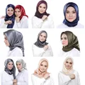 Foulard carré en Satin de soie pour femmes 25 couleurs Hijab 90x90cm enveloppes solides automne