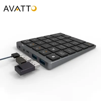 AVATTO – Mini-pavé numérique Bluetooth sans fil en alliage d'aluminium 28 touches avec HUB USB