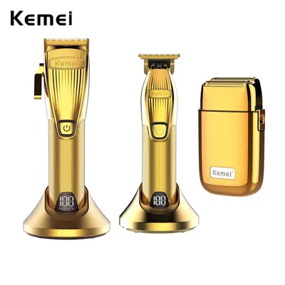 Kemei Kit de tondeuse à cheveux électrique sans fil rasoir 0mm pour salon de coiffure avec Clip
