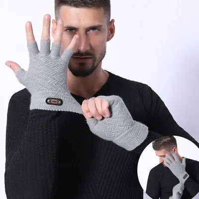 Mitaines en laine acrylique pour hommes en tricot Jacquard épais chaud à la mode gants pour