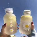 Bouteille d'eau en verre dépoli avec paille jus AndrMilk fleur détruire mignon Kawaii boire HI