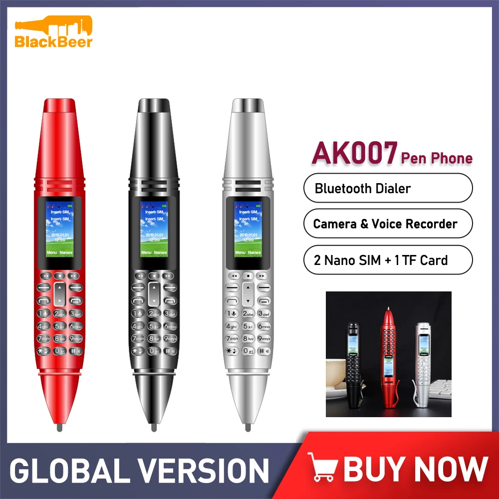 UNIWA AK007 0.96 "stylo téléphone avec double SIM 2G GSM téléphone portable BT V3.0 écran téléphone portable numéroteur voix magique MP3 FM enregistreur vocal