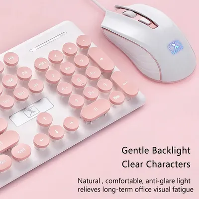 Kit de clavier et souris rétro Portable rose filaire Steampunk de jeu avec touches rondes