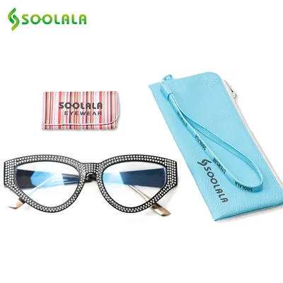 SOOLALA – lunettes de lecture Anti lumière bleue œil de chat strass loupe pour presbytie