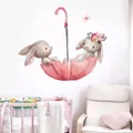 Autocollants muraux lapin ballet mignon gris fleur rose sparadrap pour chambre d'enfant chat