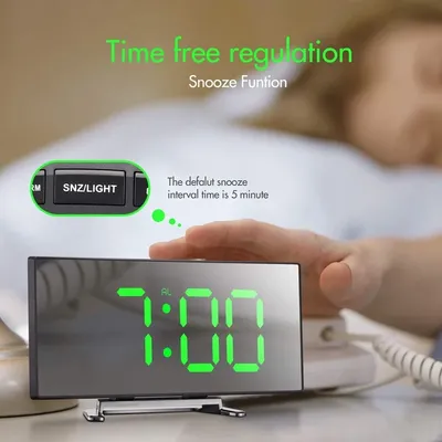 Réveil Numérique Incurvé de 7 Pouces à Intensité Variable Horloge Électronique LED Sn pour Chambre