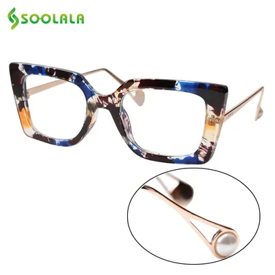SOOLALA Anti lumière bleue lunettes de lecture avec perle bras lunettes cadre + 1.0 1.25 1.5 1.75 à