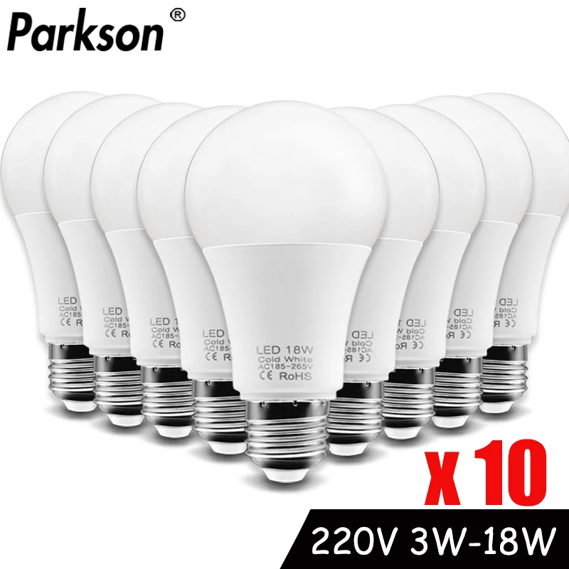 10 pièces LED ampoule lampes E27 AC220V 240V puissance réelle lampe à LED 18W 15W 12W 9W 6W 3W Lampada LED projecteur lampe de Table lumière LED