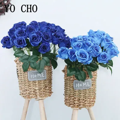 Bouquet de fleurs artificielles Balance CHO 12 têtes fausse rose bordeaux bleu bouquet de