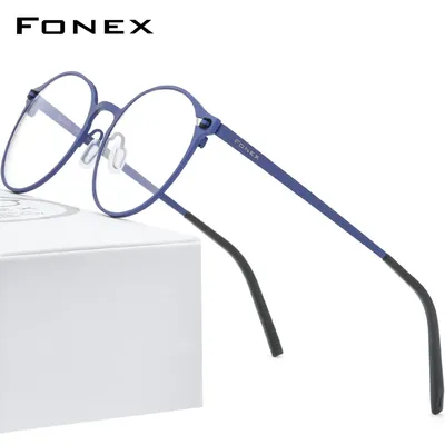 FONEX-Monture de lunettes en titane pur pour hommes et femmes lunettes optiques rondes rétro