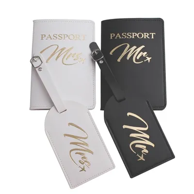 Couverture de passeport solide Mr Mrs étiquette de bagage ensemble de housses de passeport de