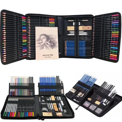 Ensemble de crayons de couleur et de croquis 144 pièces 72 pièces Kit d'outils d'art pour dessin