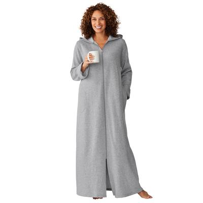 Plus Size Women's Long Hooded Fleece Sweatshirt Robe by Dreams & Co. in Heather Grey (Size M)
