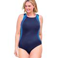 Plus Size Women's Colorblock One-Piece Swimsuit with Shelf Bra by Swim 365 in Navy Dream Blue (Size 34)