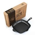 Fresh Australian Kitchen Ribbed Cast Iron Griddle Skillet Frying Pan 30cm (12 Inch). Oven Safe. Perfect for Stove Top, Camping and Barbecue.