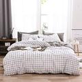 Single Grid Check Duvet Cover Set Geometric Checkered Pattern Plaid Bedding Set Washed Cotton Black and White Bedding Set with 1 Pillowcase