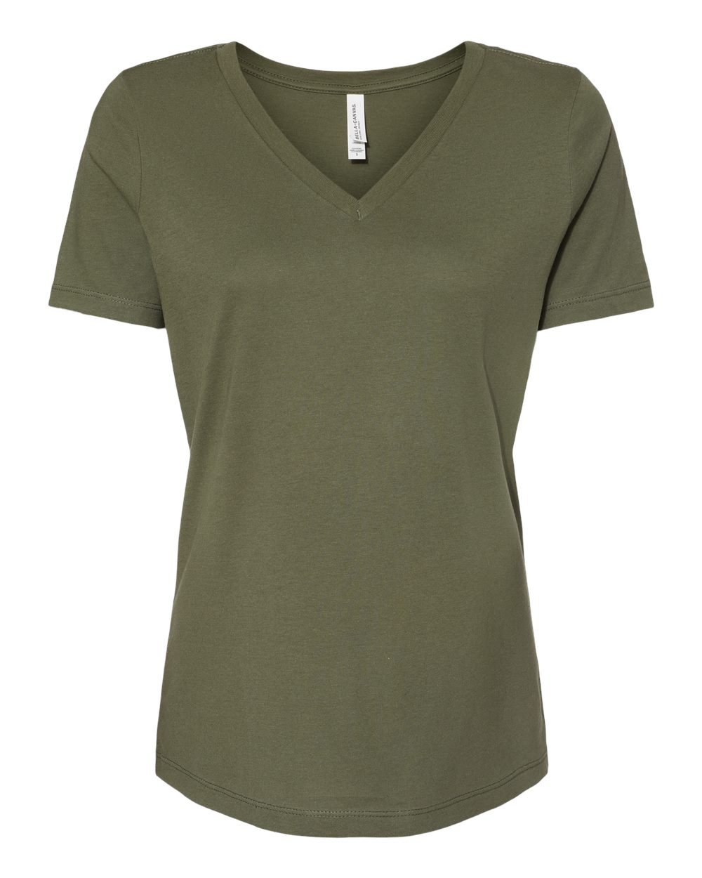 Bella + Canvas 6405 Women's Relaxed Jersey Short Sleeve V-Neck T-Shirt in Military Green size Medium | Ringspun Cotton B6405, BC6405, 6415, 6405CVC, BC6415, BC6405CVC