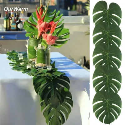 Ourwarm-Feuilles de palmier artificielles chemin de table pour mariage fournitures de fête à thème