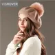 VISROVER – béret en laine tricotée pour femme chapeau d'hiver de qualité supérieure avec pompon en
