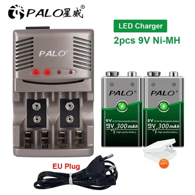 PALO-Batterie aste 9V Ni-laissée 9V 6F22 + chargeur intelligent pour batterie 1.2V AA AAA nimh