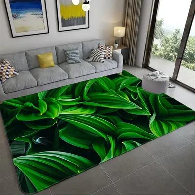 Tapis de sol 3D antidérapant lavable feuilles vertes pour salon chambre à coucher cuisine salle