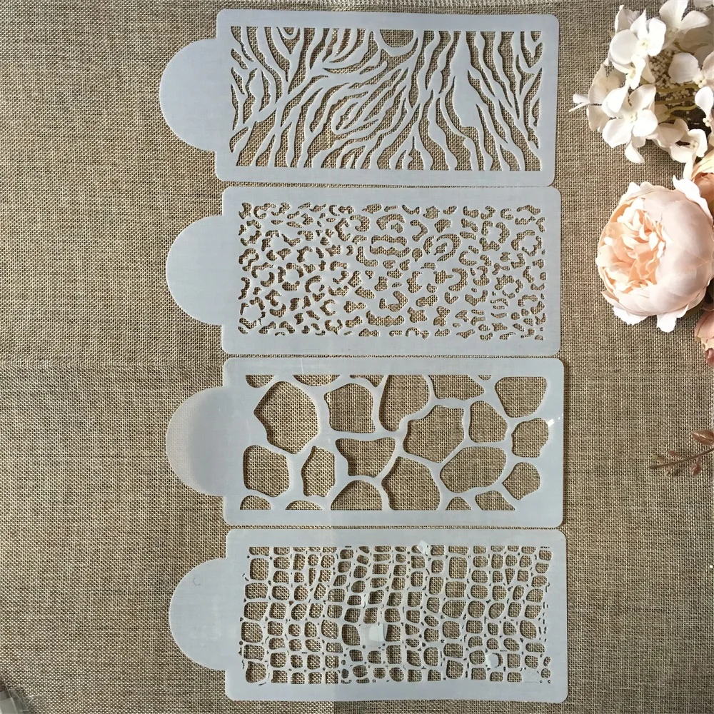 4 pièces 26.5cm mosaïque léopard Texture bricolage couches pochoirs peinture murale Scrapbook coloriage gaufrage Album décoratif modèle