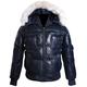 Pilot 6 Lockheed Puffer Navy Blue Men's New Detachable Fur Hood Real Soft Lambskin Bomber Winter Hooded Leather Jacket (SIZES: XS TO 5XL Available) (M)
