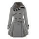 Lazzboy Trench Coat Womens Jacket Felt Duffle Faux Fur Lined Solid Lapel Belted Double Breasted Casual Tunic Strappy Pleasted Fluffy Warm Sherpa Parka Grey