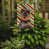 The Holiday Aisle® Aviv Candy Cane Holiday Christmas Yorkie Puppy/Yorkshire Terrier 2-Sided Garden Flag, Polyester in Brown | 15 H x 11 W in | Wayfair