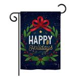 The Holiday Aisle® Gamo Happy Holidays Wreath Winter Seasonal Christmas Impressions 2-Sided 19 x 13 in. Garden Flag, in Blue | Wayfair