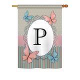 House of Hampton® Shellman Butterflies Monogram 2-Sided Polyester House/Garden Flag Metal in Pink/Gray/Brown | 40 H x 28 W in | Wayfair