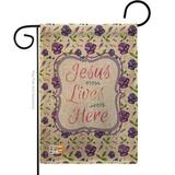 The Holiday Aisle® Ellery Jesus Lives Here Inspirational Faith & Religious Impressions Decorative 2-Sided 18.5 x 13 in. Garden Flag | Wayfair