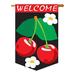 August Grove® Cassi Welcome Cherries Food Fruits Applique Decorative 2-Sided 40 x 28 in. House Flag in Black/Green/Red | 40 H x 28 W in | Wayfair