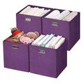 Storage Basket Bins,11×11×11 Foldable Storage Cube Boxes Fabric Drawer for Closet Shelf Cabinet Bookcase - Set of 4, Purple