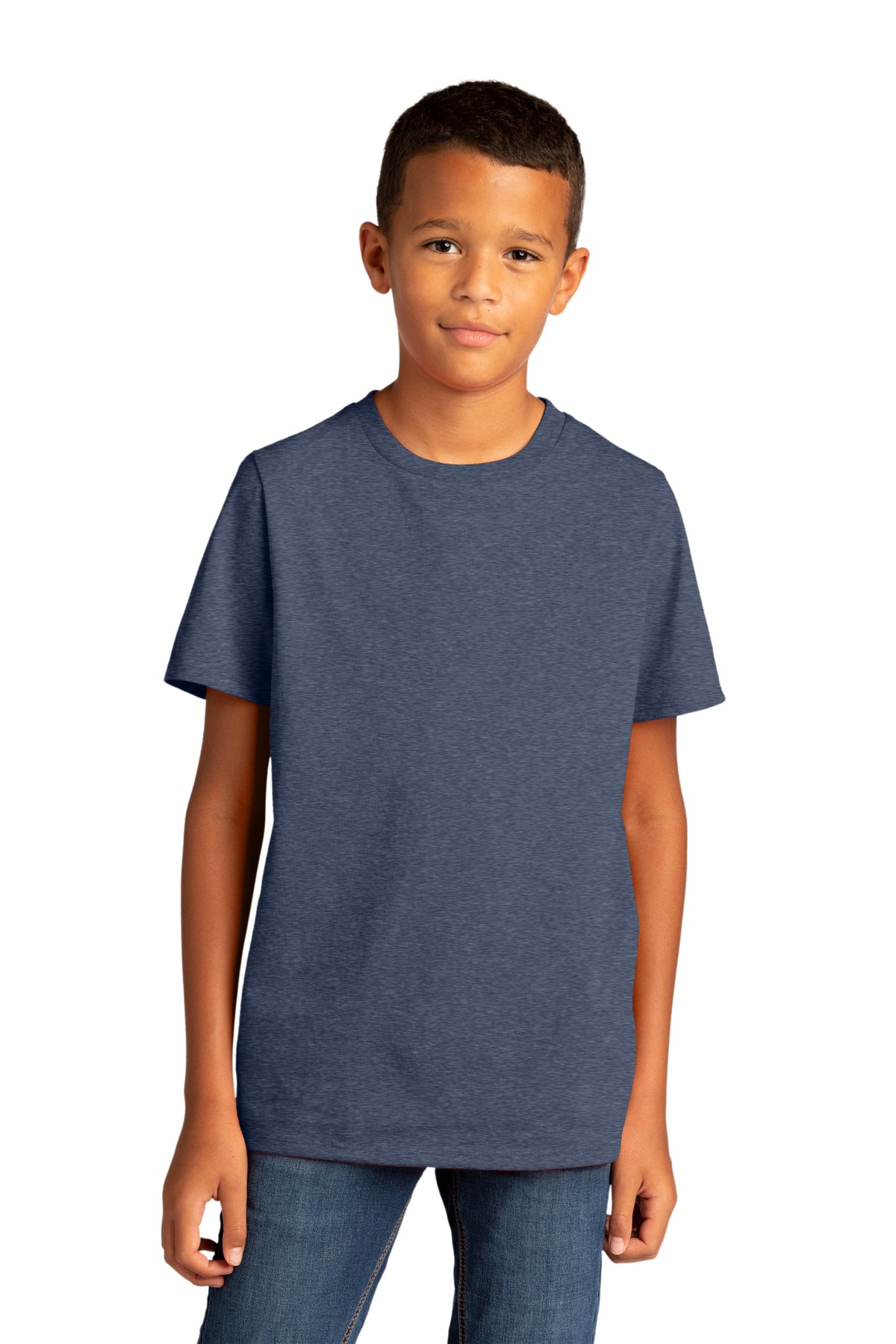 District DT8000Y Youth Re-Tee in Heathered Navy Blue size Small | Cotton/Polyester Blend