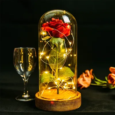 Cadeaux pour sa belle et la bête Rose éternelle dans un dôme en verre fleur artificielle pour