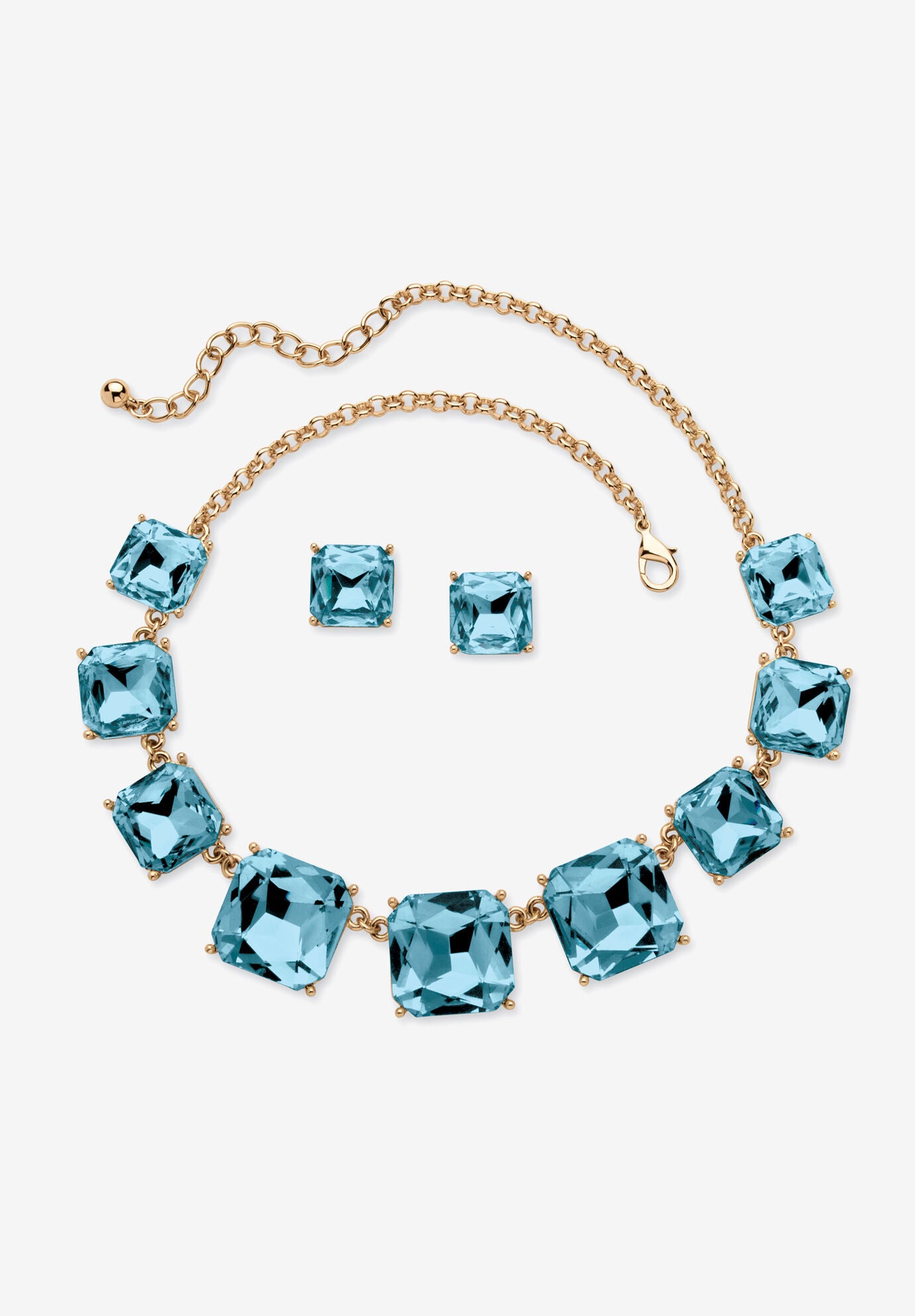 Women's Gold Tone Necklace and Earring Set, Princess Cut Simulated Birthstones by PalmBeach Jewelry in December