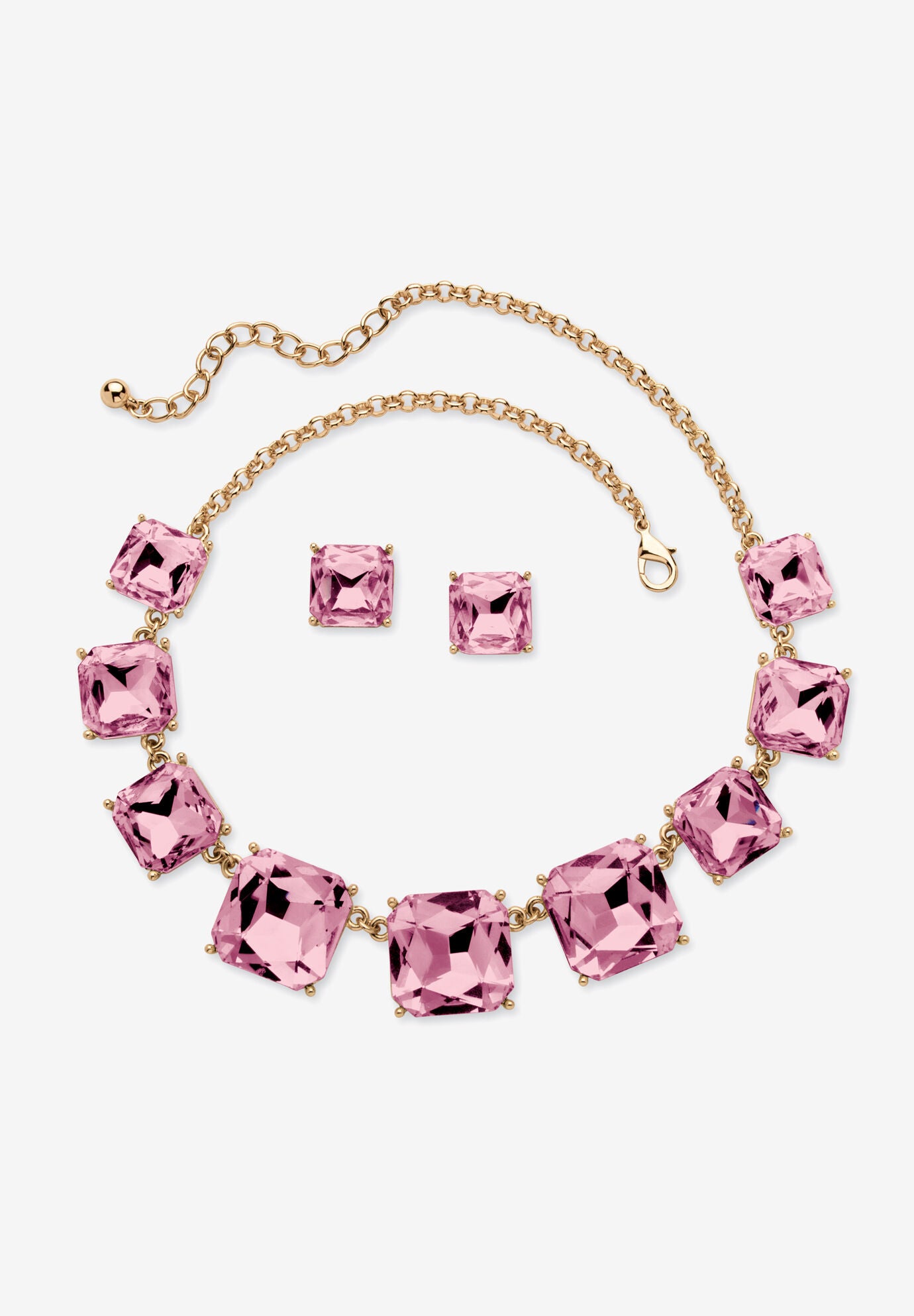 Women's Gold Tone Necklace and Earring Set, Princess Cut Simulated Birthstones by PalmBeach Jewelry in June