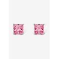 Women's Sterling Silver Stud Princess Cut Simulated Birthstone Stud Earrings by PalmBeach Jewelry in October